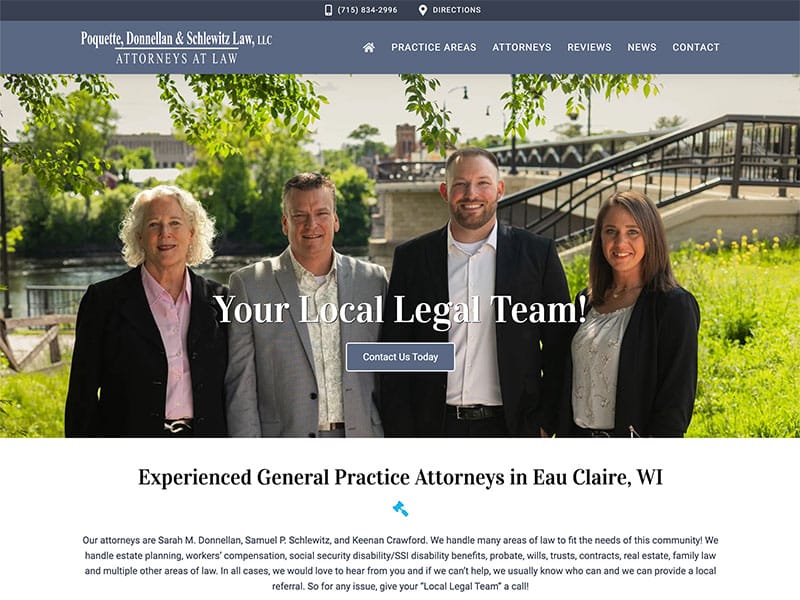 Attorney web design - Poquette, Donnellan & Schlewitz Law