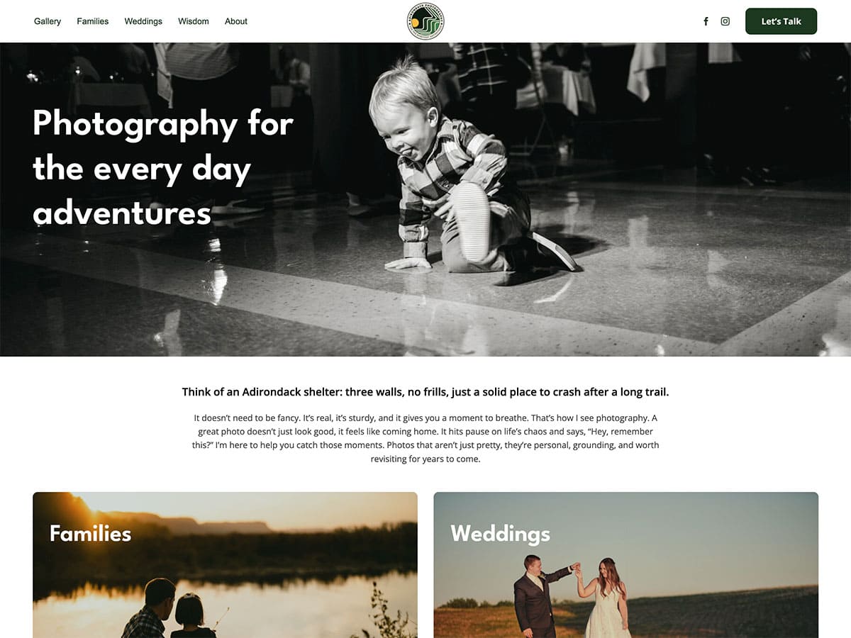 adirondack photography website screenshot