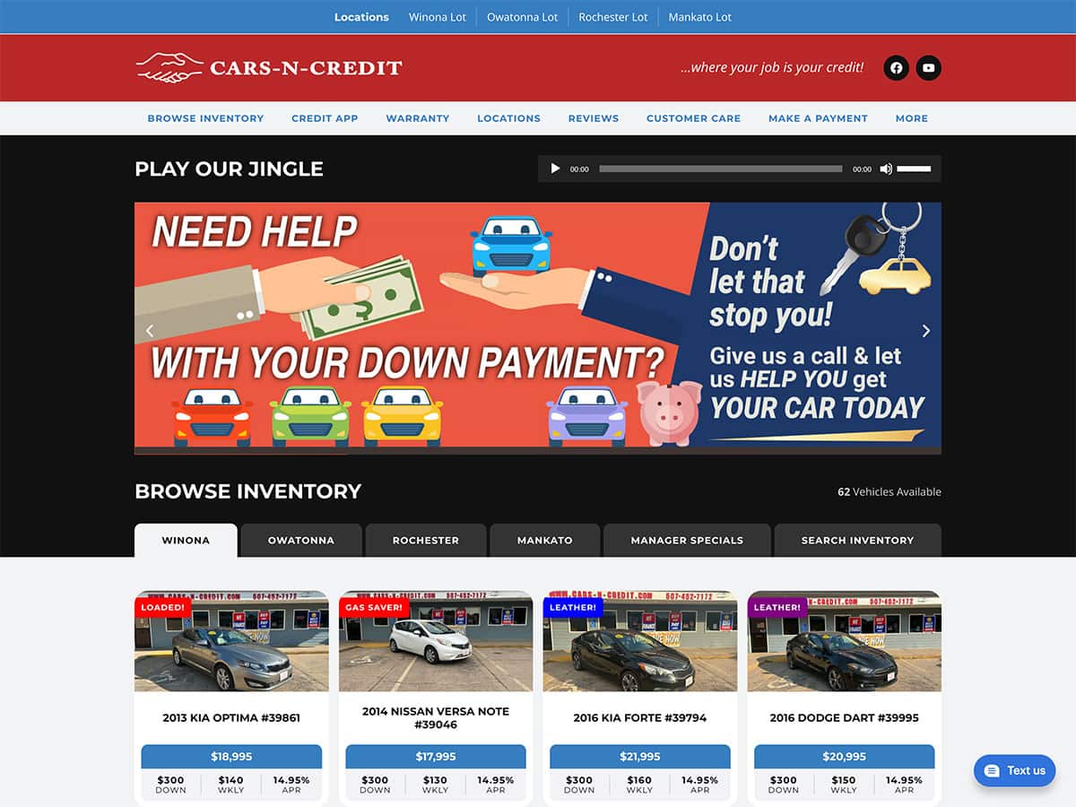 cars n credit website screenshot 2025