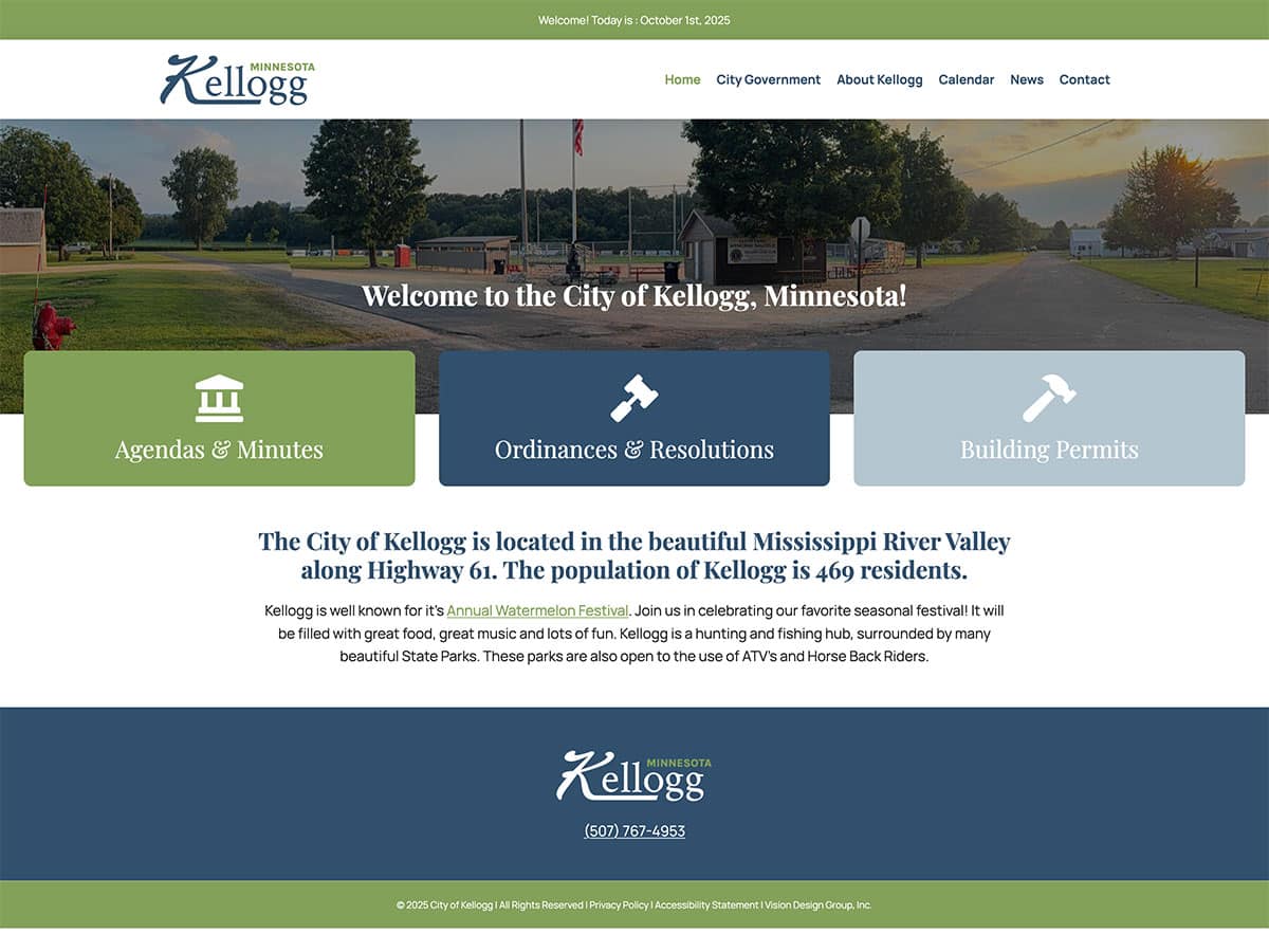 city of kellogg website screenshot 2025