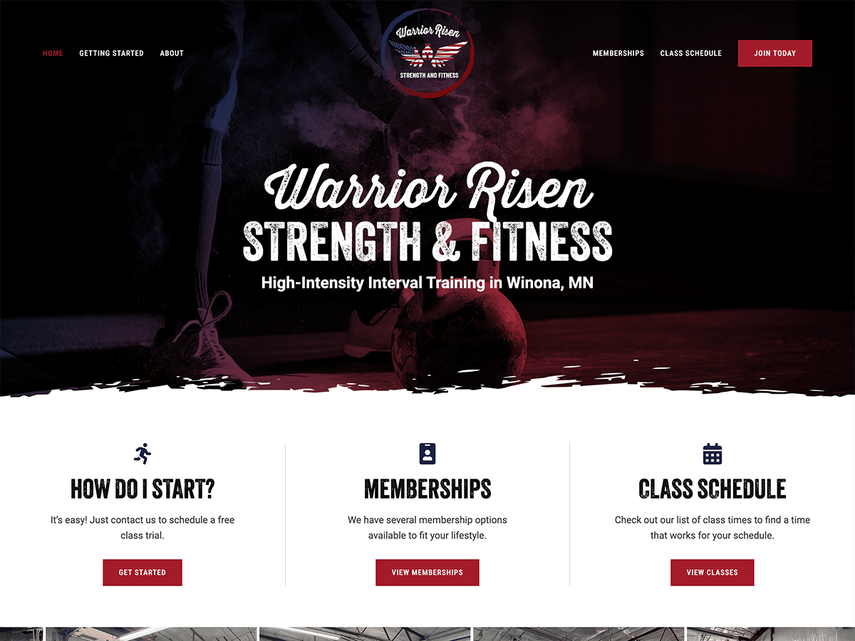 Club website design for Warrior Risen Strength & Fitness