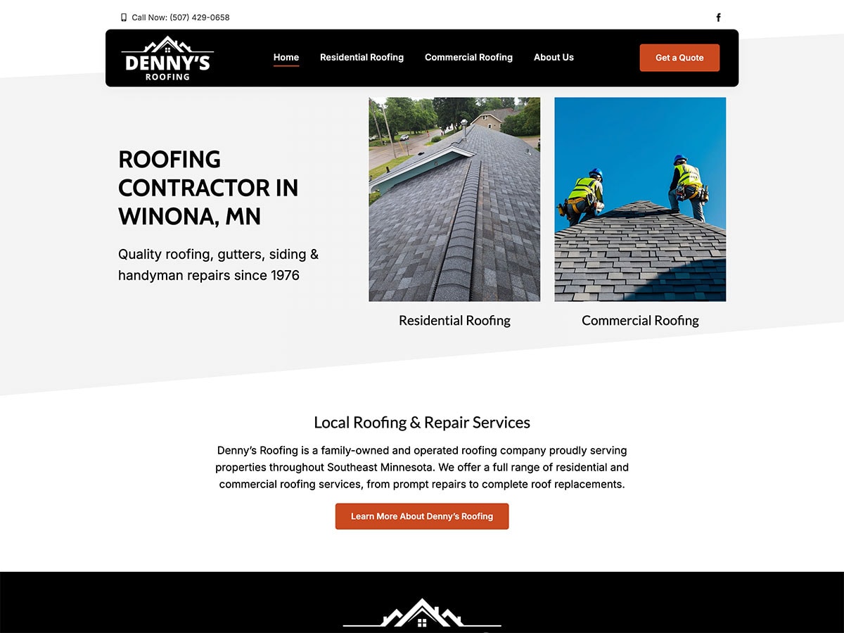 dennys roofing website screenshot
