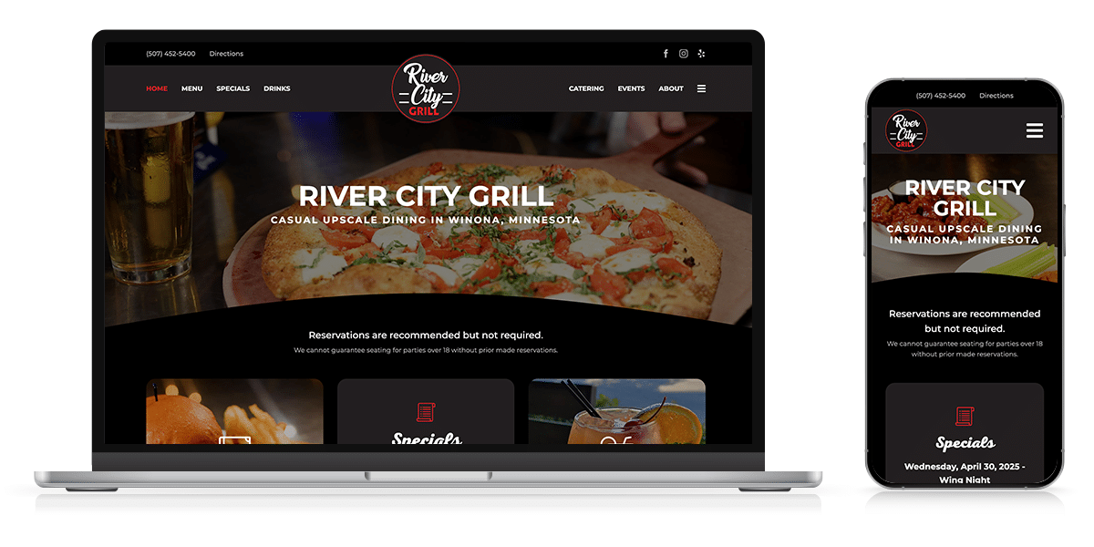 dining-website-design-river-city-grill-responsive Dining Website Design for River City Grill