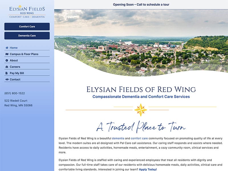 Senior Living Website Design - Elysian Fields of Red Wing