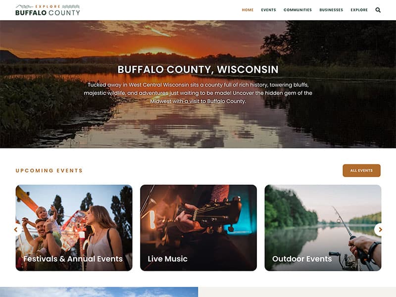 Tourism Website Design - Explore Buffalo County Wisconsin