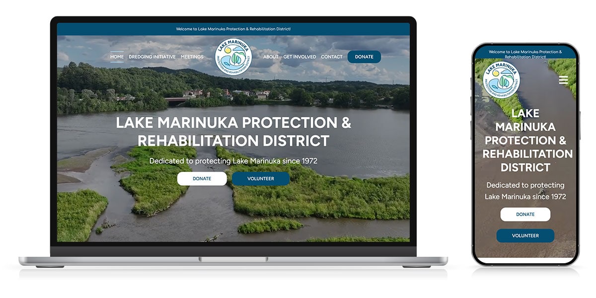 Lake marinuka protection rehabilitation district website on laptop and mobile screens.