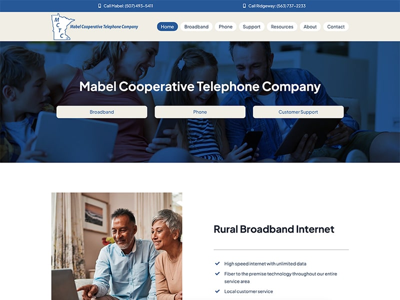 Telecommunications website design for Mabel Cooperative Telephone Company