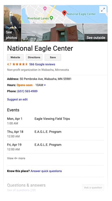 Vision Design Google My Business - National Eagle Center