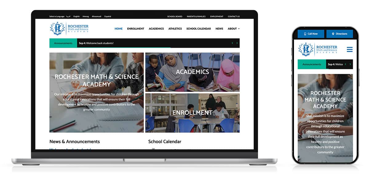  School Website Design for Rochester Math & Science Academy