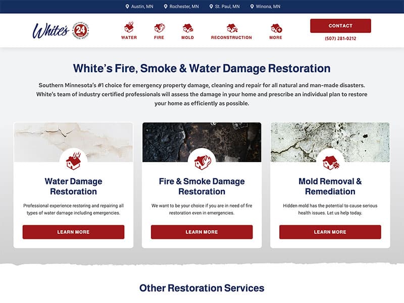 Construction Website Design - White's Fire, Smoke & Water Damage Restoration